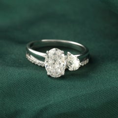 2.08 Carat Oval, Pear and Round Diamond Bridal Ring Set in 18K White Gold