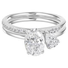 2.08 Carat Oval, Pear and Round Diamond Bridal Ring Set in 18K White Gold