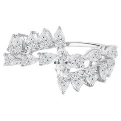 Marquise, Pear and Oval Diamond Bypass Wrap Ring, 1.46 Carats 18K White Gold