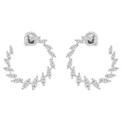 3.38 Ct Natural Marquise Diamond Leaf Wreath Hoop Earrings in 18K White Gold