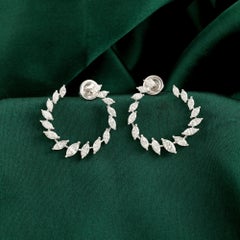 3.38 Ct Natural Marquise Diamond Leaf Wreath Hoop Earrings in 18K White Gold