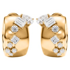 1.98 Ct Natural Mixed Cut Diamond Scatter Huggie Hoop Earrings, 18K Yellow Gold