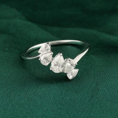 0.77 Ct Natural Pear Diamond Three Stone Bypass Wrap Ring in 18K White Gold Band