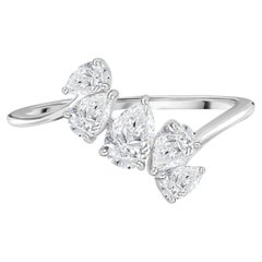 0.77 Ct Natural Pear Diamond Three Stone Bypass Wrap Ring in 18K White Gold Band