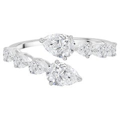 1.57 Ct Natural Pear Diamond Open Bypass Ring, Graduated Rows in 18K White Gold