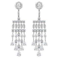 5.94 Carat Mixed-Cut Diamond Tiered Chandelier Earrings in 18K Gold