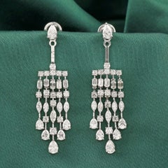 5.94 Carat Mixed-Cut Diamond Tiered Chandelier Earrings in 18K Gold