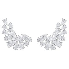 7.71 Ct Natural Pear & Marquise Diamond Crescent Cluster Ear Climbers 18K Gold