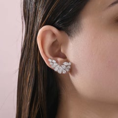 7.71 Ct Natural Pear & Marquise Diamond Crescent Cluster Ear Climbers 18K Gold