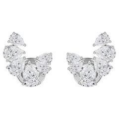 2.14 Ct Natural Pear & Marquise Diamond Cluster Ear Climbers in 18K White Gold