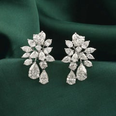 15.23ct Nat. Pear & Marquise Diamond Floral Cluster Drop Earrings 18K White Gold