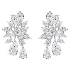 15.23ct Nat. Pear & Marquise Diamond Floral Cluster Drop Earrings 18K White Gold