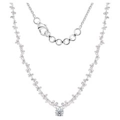 12.86 Ct Natural Round Diamond Cluster Necklace with 1.6 Ct Solitaire, 18K Gold