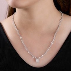 12.86 Ct Natural Round Diamond Cluster Necklace with 1.6 Ct Solitaire, 18K Gold