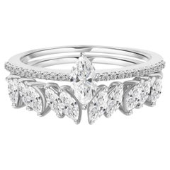 Set di anelli da sposa con diamante naturale taglio marquise da 0,88 ct, fascia con corona sagomata, oro 18 carati