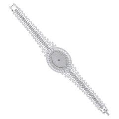 14 Ct Natural Diamond Pave Oval Dial Cocktail Watch in 18K White Gold Jewelry