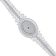 14 Ct Natural Diamond Pave Oval Dial Cocktail Watch in 18K White Gold Jewelry