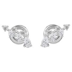 0.62 Ct Natural Marquise, Pear & Round Diamond Ear Climber Studs, 14K White Gold