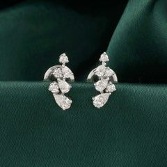 0.62 Ct Natural Marquise, Pear & Round Diamond Ear Climber Studs, 14K White Gold