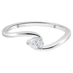 0.2 Ct Natural Pear Diamond Bypass Solitaire Ring in 14K White Gold Fine Jewelry