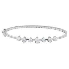 1.54 Ct Natural Pear & Marquise Diamond Row Hinged Bangle 18K White Gold Jewelry