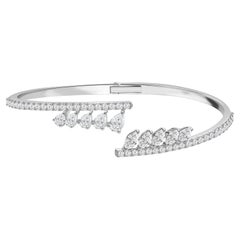3 Ct Natural Pear & Marquise Diamond Bypass Open Cuff Bangle in 18K White Gold