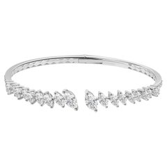 3.25 Ct Natural Marquise Diamond Leaf Motif Open Cuff Bangle in 18K White Gold