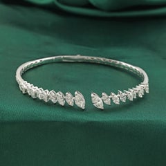 3.25 Ct Natural Marquise Diamond Leaf Motif Open Cuff Bangle in 18K White Gold