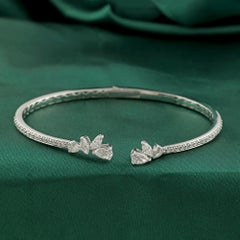 1.59 Ct Natural Marquise Diamond Butterfly Open Cuff Bangle in 18K White Gold