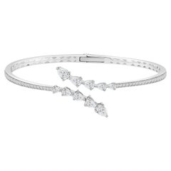 1.88 Ct Natural Pear Diamond Vine Bypass Open Cuff Bangle 18K White Gold Jewelry