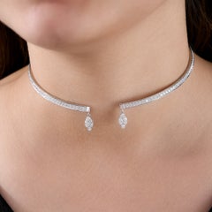 3.45 Ct Natural Marquise Diamond Open Collar Choker Necklace in 18K White Gold