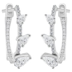 0.89 Ct Natural Pear & Round Diamond Climber Huggie Hoop Earrings 18K White Gold