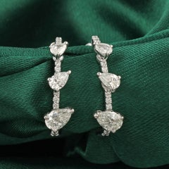 0.89 Ct Natural Pear & Round Diamond Climber Huggie Hoop Earrings 18K White Gold