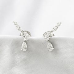 1.06 Ct Natural Marquise Diamond Climber with Pear Drop Earrings 18K White Gold