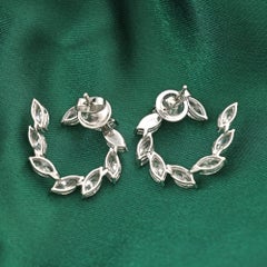4.4 Ct Natural Marquise Diamond Open Wreath Hoop Earrings 18K White Gold Jewelry