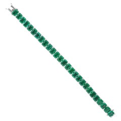 Pulsera tipo «tennis» de la colección «Emerald Line» con esmeraldas naturales de corte esmeralda, 38,61 quilates, joya de oro blanco de 18 quilates