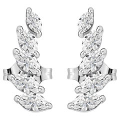 Pendientes de oro blanco de 18 quilates con diamantes naturales de 0,99 quilates en talla marquesa, con diseño de hoja y estilo «climber»