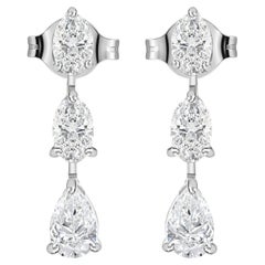 18K White Gold 1.44 Ct Natural Pear Diamond Three Tier Graduated Drop Earrings