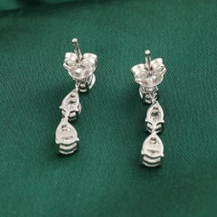 18K White Gold 1.44 Ct Natural Pear Diamond Three Tier Graduated Drop Earrings