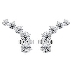 18K White Gold 3.04 Ct Natural Round Diamond Graduated Ear Climber Earrings Gift