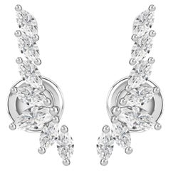 18K White Gold 1.1 Ct Natural Marquise Diamond Front Back Climber Earrings Gift
