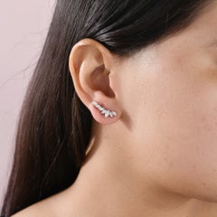 18K White Gold 1.1 Ct Natural Marquise Diamond Front Back Climber Earrings Gift