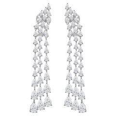 18K White Gold 8.07 Ct Natural Pear & Marquise Diamond Long Fringe Drop Earrings