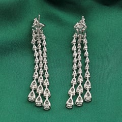 18K White Gold 8.07 Ct Natural Pear & Marquise Diamond Long Fringe Drop Earrings