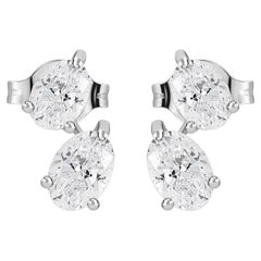 18K White Gold 1.61 Ct Natural Oval & Pear Diamond Two Stone Drop Earrings Gift