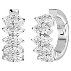 18-karätiges Weißgold, 2,98 Karat natürlicher Diamant im Marquise-Schliff, Huggie-Creolen, Schmuck