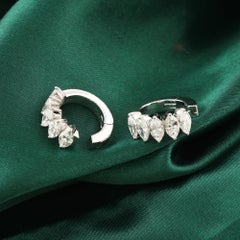18-karätiges Weißgold, 2,98 Karat natürlicher Diamant im Marquise-Schliff, Huggie-Creolen, Schmuck