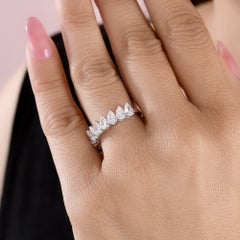 18K White Gold 2.29 Ct Natural Pear Shape Diamond Half Eternity Band Ring Gift