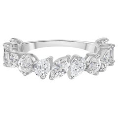 18K White Gold 2.19 Ct Natural Mixed Shape Diamond Band Ring Fine Gift for Her