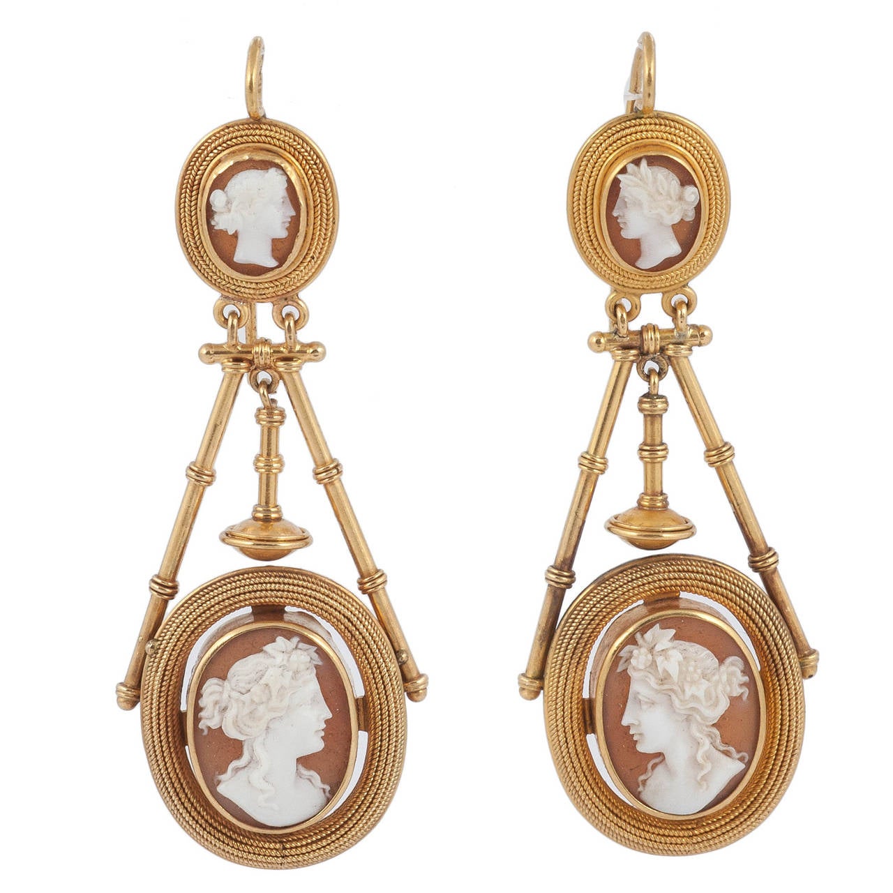 Victorian Cameo drop earrings For Sale